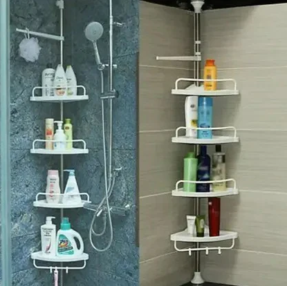 Organizador de Banheiro Ajustável SmartBath™ | Prateleira Cantoneira com Toalheiro para Shampoo, Sabonete e Acessórios
