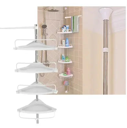 Organizador de Banheiro Ajustável SmartBath™  Prateleira Cantoneira com Toalheiro para Shampoo, Sabonete e Acessórios