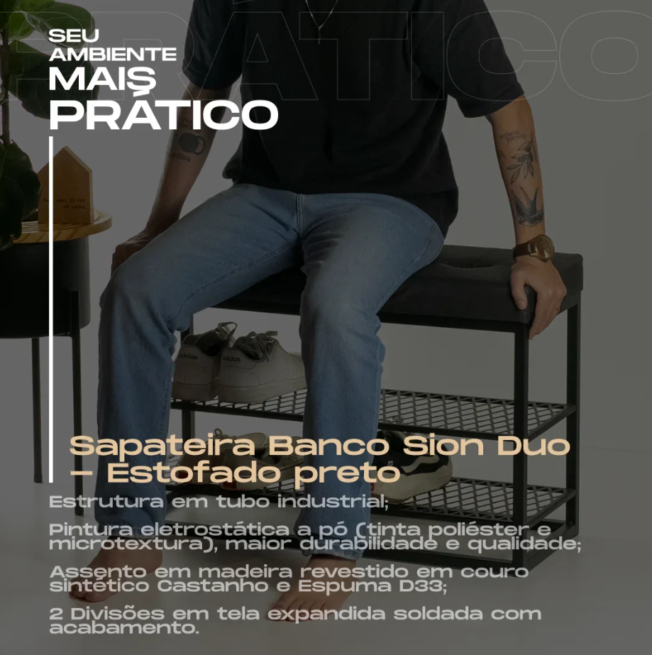 Sapateira Banco Sion Duo - Estofado Preto