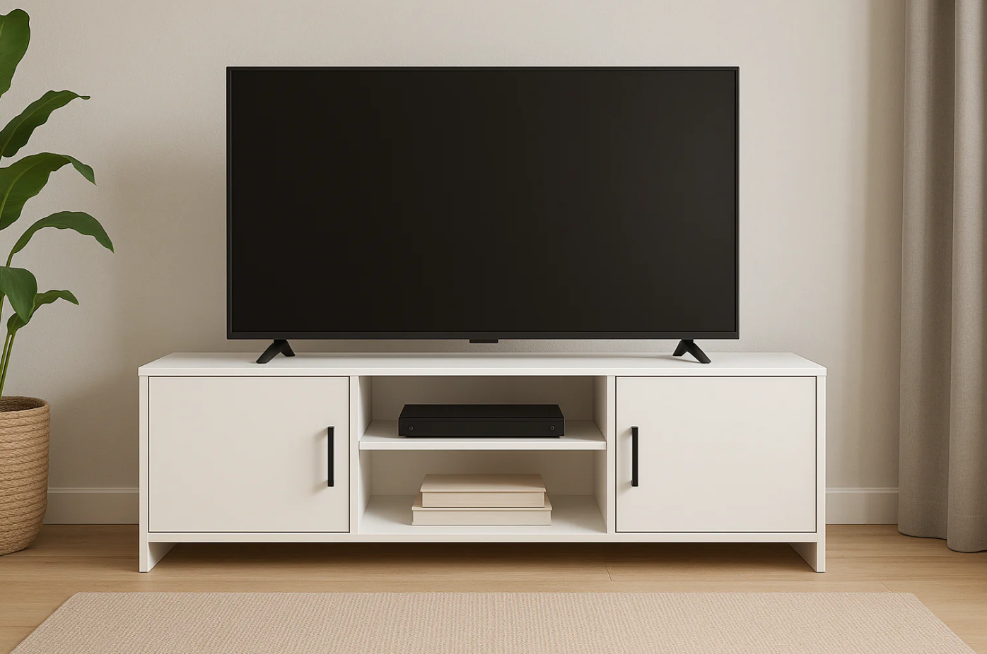 Rack para TV Branco 150cm com Portas e Compartimentos