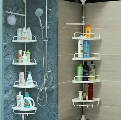 Organizador de Banheiro Ajustável SmartBath™  Prateleira Cantoneira com Toalheiro para Shampoo, Sabonete e Acessórios