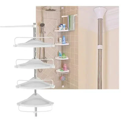 Organizador de Banheiro Ajustável SmartBath™ | Prateleira Cantoneira com Toalheiro para Shampoo, Sabonete e Acessórios